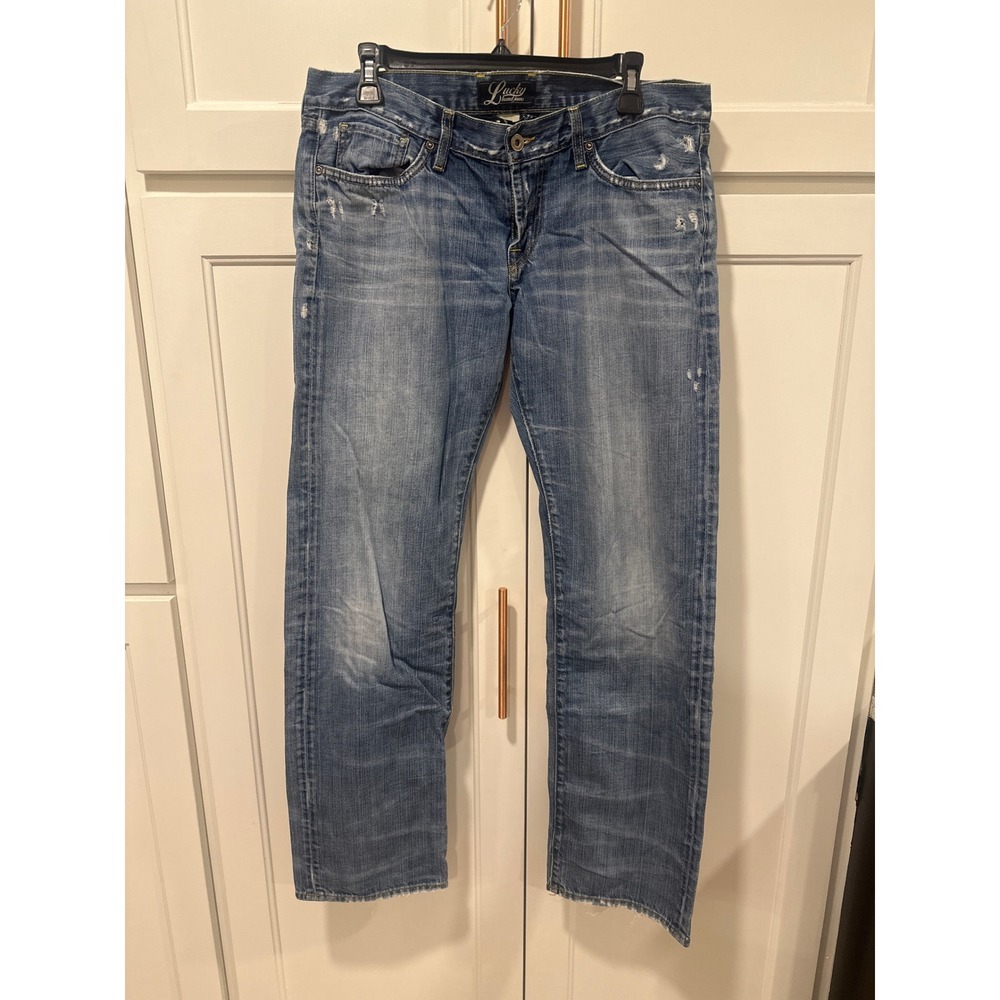 Lucky Brand VTG Jeans Womens Blue Distressed Denim Straight Leg Casual Pants 10